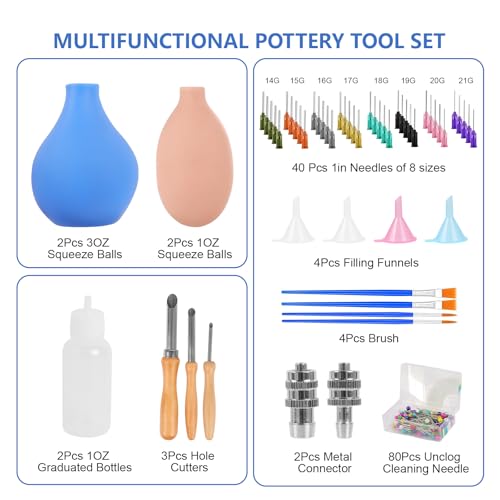 Yivioep 139-Piece Pottery Glaze Applicator Kit with 8 Needle Sizes