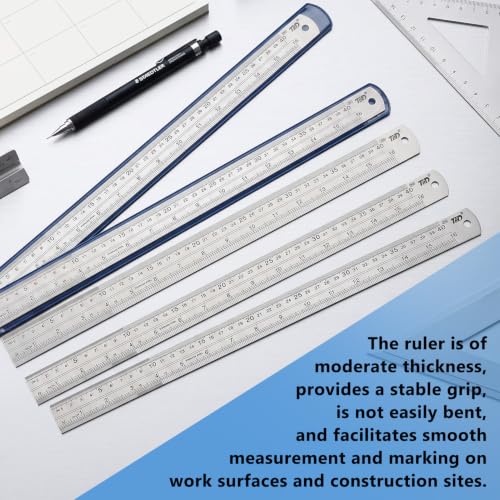 6 Pcs 16 Inch Stainless Steel Rulers with Inch/Metric Conversion - size: 16 Inch