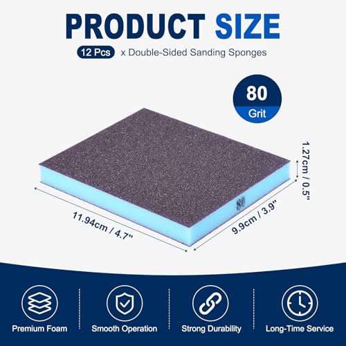 12Pcs 80Grit Double-Sided Sanding Sponges, Washable & Reusable - size: 80Grit