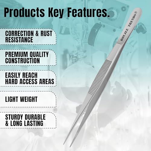Stainless Steel High Precision Dressing Tweezers Forceps with Fine Strong Straight Serrated Point to use Engineer Labware for Scientific Art Craft Multipurpose Use (6 Inch)