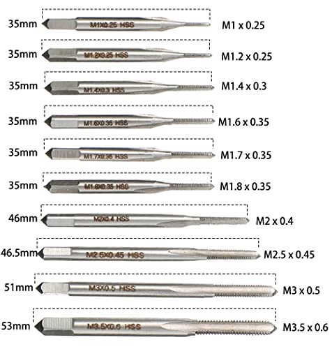 10pcs Micro Taps Bit Small Hand Screw Thread Taps M1-M3.5 with Tap Wrench