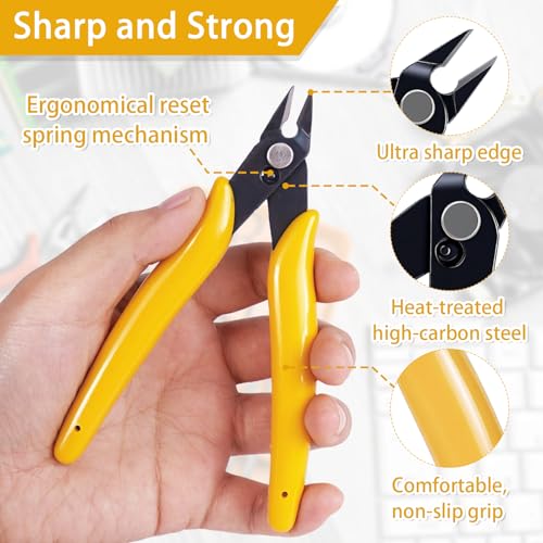 Micro Wire Cutters Pliers, Precision Flush Cutter Tools for Jewelry Making Craft, 5 Inch Small Zip Tie Cutter Nippers for 3d Print, Plastic Models, Jewelry, Electronics, Yellow - color: Yellow