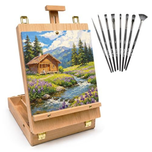 Table Easel Sketchbox Easel with Paint Brushes for Painting - size: Easel+8 Brushes