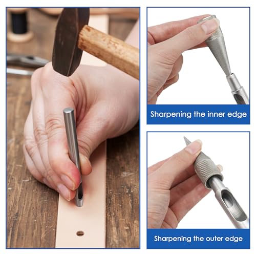 Leather Hole Punch Sharpener Emery Round Edge Grinder Polishing Polisher Tool for Handmade Manual DIY Crafts 3-16MM, Silver-Gray