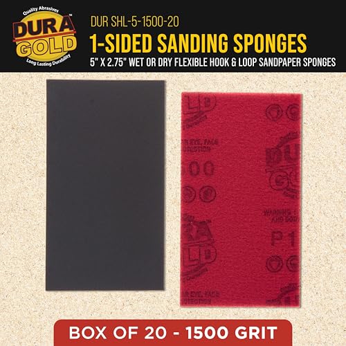 Dura-Gold 1500 Grit 5" x 2-3/4" Sanding Sponges, Flexible Sandpaper, 20-Pc - style: 1500 Grit