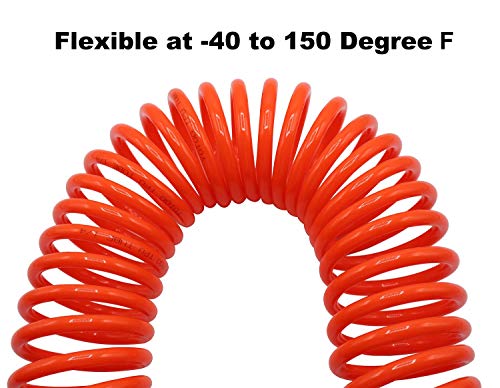 YOTOO Polyurethane Recoil Air Hose 1/4 in by 25 ft with Bend Restrictor, 1/4" Industrial Quick Coupler and Plug, Orange - color: Orange