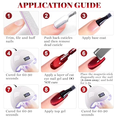 RARJSM Berry Red Glass Glitter Cat Eye Gel Nail Polish with Magnetic Stick - color: Berry Red