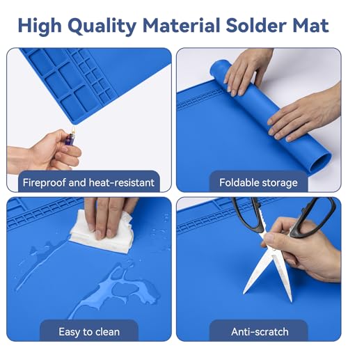 Kaisi Extra Large Soldering Mat, 932°F Heat Resistant Silicone Solder Mat - color: Blue, size: 27.6" x 15.7"
