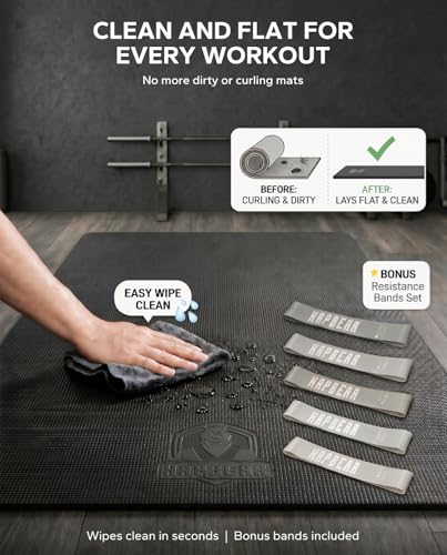 HAPBEAR Large Exercise Mat-6'x4'/7'x5'/6'x8'/6'x9'/6'x10'/6'x12'x 1/3"(8mm) - color: Black-high Density 12'×6'×⅓"
