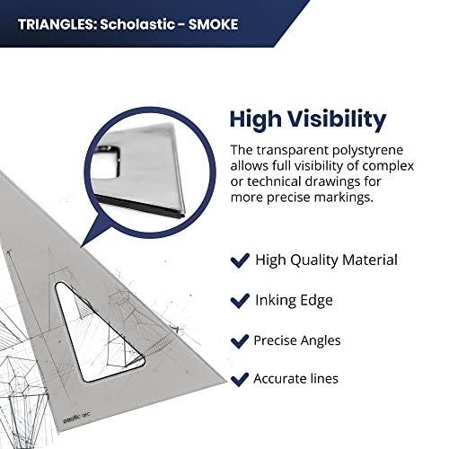 Pacific Arc's Scholastic Triangle - 4 inch - Smoke - 30/60 Angle - Polystyrene - Inking Edge - Technical Drawing Tools, Drafting, Architect and Engineering. - style: 4 inch, 30/60