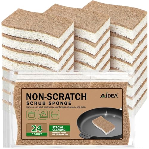 AIDEA Sponges Non Scratch, 24Count, Natural Sponge for Non Stick Cookware - color: Brown-standard
