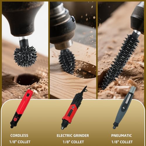 CAELUM Small Taper Carbide Rotary Burr, 1/8" Very Coarse Wood Carving Kit - color: Small Taper