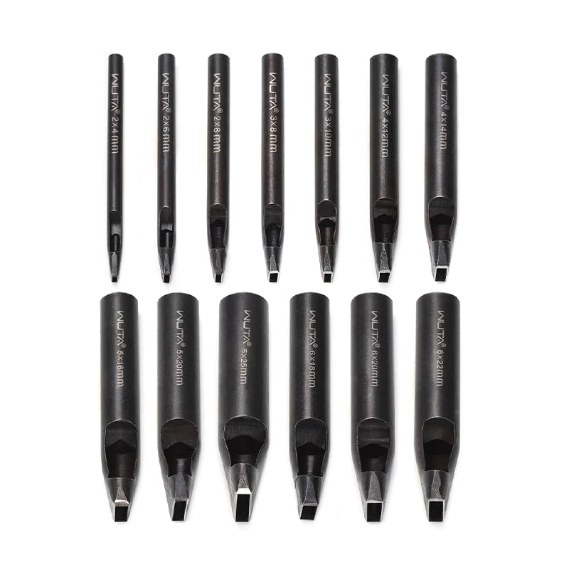 WUTA 13 Pcs Rectangle Leather Hole Punch Set, High Carbon Steel Punching Tool, Hollow Punch Cutter Set for Belt & Crafting（13 Pcs Set） - size: 13 Pcs Set