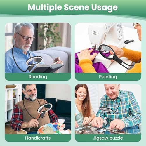 5X Neck Magnifying Glass with Light Hands Free for Reading