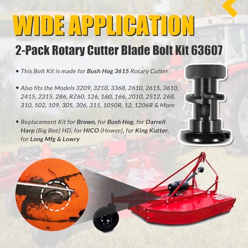 63607 Rotary Cutter Blade Bolt Kit, Replace for Bush Hog Rotary Cutter Blade Bolt Kit 63607, Fit for Howse, HICO, for Bush Hog, Includes 2 Bolts with Nuts and Washers (2-Pack)