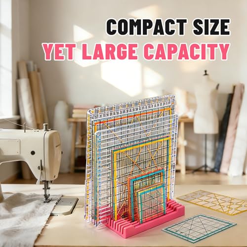 Storage Rack for Quilting Rulers 6“* 10“-12 Slot Ruler Holder Organizer and Storage for Storing Sewing rulers (1 Pack-Pink)