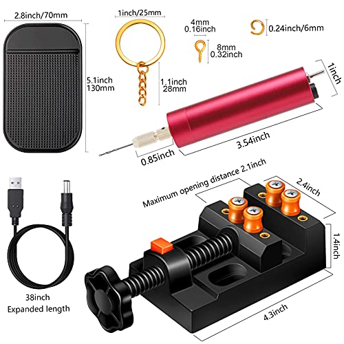 Electric Resin Drill Set,Pin Vise for Molds Jewelry Casting, YASPIT Anti-Skid Drill Press Vise, 210 PCS Keychain making Supplies, Precision Hand Drill Kit for DIY Keychains Jewelry Making