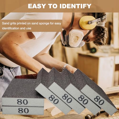 Tonmp 6 Pack 80 Grit Medium Sanding Sponge, Washable and Reusable Great for Pot Pan Brush Sponge Brush Glasses Sanding Wood Sanding Metal Sanding (80 Grit-6 Pack) - style: 80 Grit