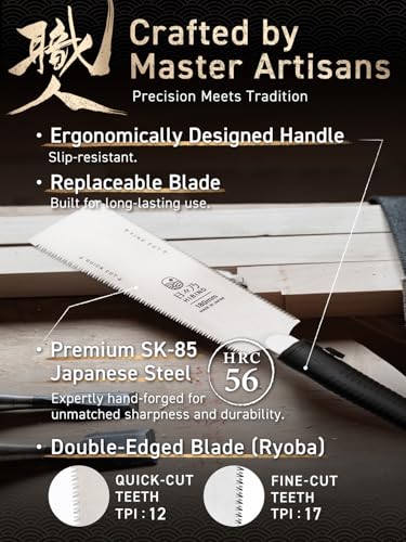 HIBINO Japanese Pull Saw | 7" Ryoba Double-Edge 12/17 TPI, Made in Japan - size: 7 inch (180mm)