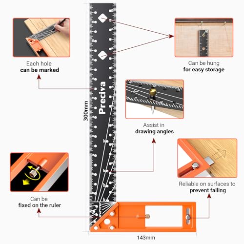 Preciva Carpenter Square Set, 7" Rafter & 12" Right Angle Ruler