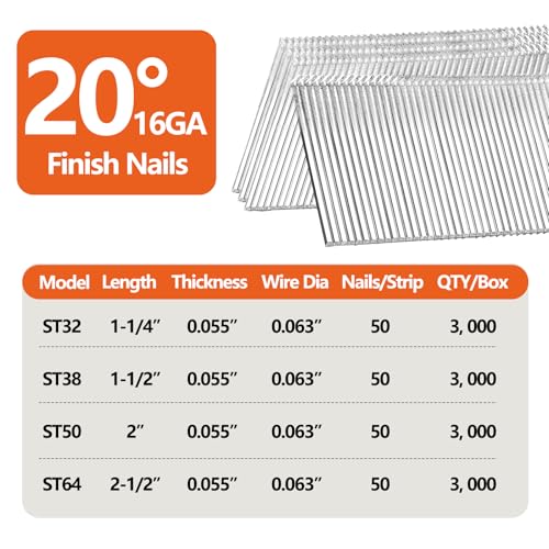 16 Gauge 20-Degree Angled Finish Nails 1-1/2" 3000-Pack Galvanized - size: 1-1/2"-3000 pcs