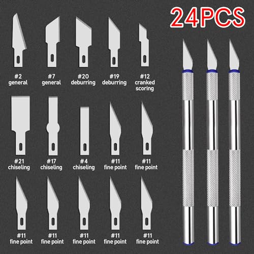 21 Pieces Precision Hobby Craft Knife Set,Razor Sharp Knives for Scrapbooking,Stencil,Art Modeling,Sculpture,Wood Leather,Halloween Pumpkin Carving,Fine Point,Scoring,Chiseling Blade