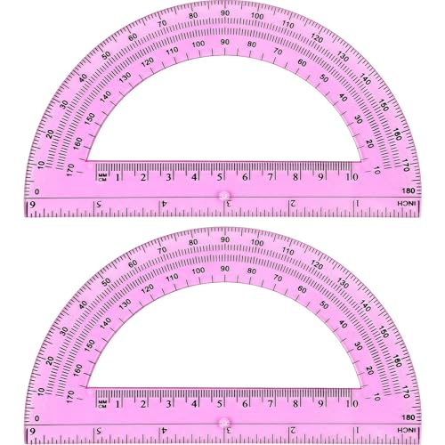 Zonon 2 Pcs 6 Inch Plastic Protractor 180° Math Protractors, Pink - color: Pink