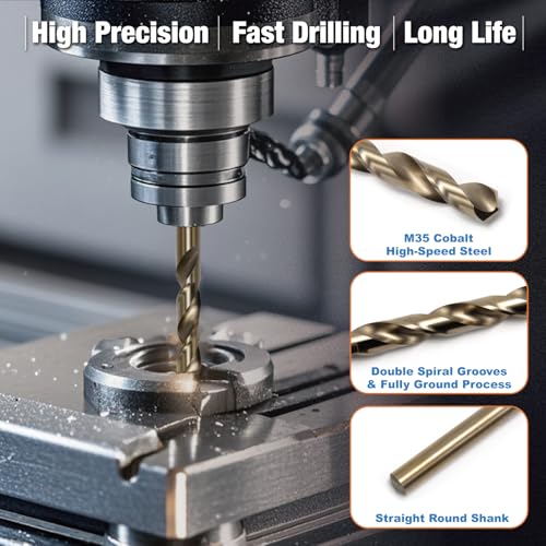 20Pcs 1/16" Cobalt Drill Bit Set, M35 High Speed Steel Jobber Length Drill Bit Kit for Hardened Metal, Stainless Steel, Cast Iron, Wood and Plastic - size: 20Pcs 1/16"
