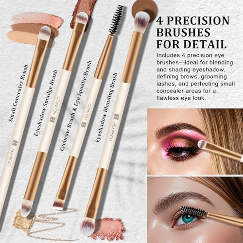 HEYMKGO Makeup Brushes Set, 6Pcs Double-ended Foundation Contour Concealer Powder Eyeshadow Brush for Liquid, Cream, Powder for Blending Buffing Professional Face Brush Set Tools(Apricot)