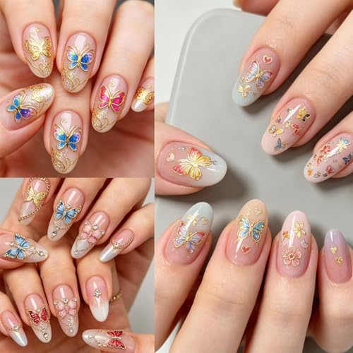 30 Sheets Butterfly Nail Stickers for Nail Art,3D Self-Adhesive Nail Decals - color: Butterfly Gold