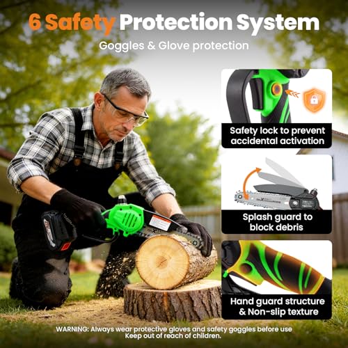 maXpeedingrods Mini Chainsaw Cordless, 6 inch Small Chainsaw Electric Saw - color: Green 2 Batteries
