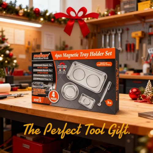 HORUDSY 4PC Magnetic Tray Set with Magnet Stick – Extra Strong Magnets, Stainless Steel Trays, and Telescoping Pickup Tool for Organizing and Retrieving Metal Parts - color: 4-Piece Magnetic Tray & Stick - Pro
