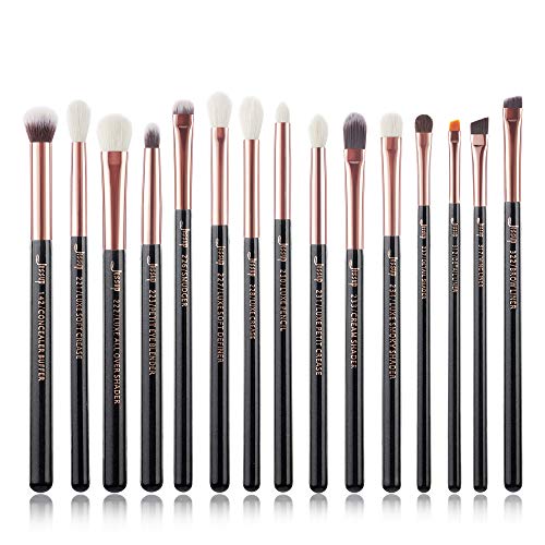 Jessup Eye Makeup Brushes Professional Eyeshadow Brush Set 15pcs T157 - color: C-Rose Gold/Pearl Black