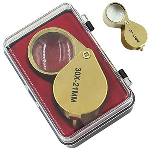 30X Jewelers Loupe, Foldable Pocket Magnifier with Metal Case for Gem Diamond Coin Stamp Map, Jewelry Magnifying Glass for Close Work, Gardening, Rock Collecting