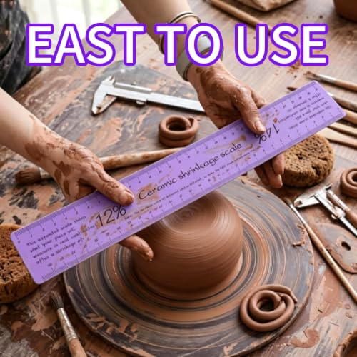 2 Set Ceramic Shrinkage Scale Ruler, Ceramic Measuring Ruler Pottery Tool for Carving Shaping Clay Sculpture Modeling, Purple