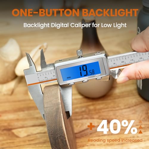 Digital Caliper, Rechargeable Digital Calipers with Backlight LCD & Auto-Off, Stainless Steel Measuring Tool, Inch/MM/Fraction Conversion for 3D Printing DIY Woodworking 6 Inch - size: 6-IN