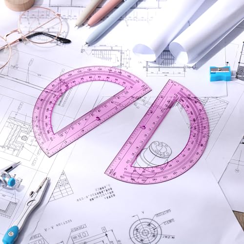 Zonon 2 Pcs 6 Inch Plastic Protractor 180° Math Protractors, Pink - color: Pink