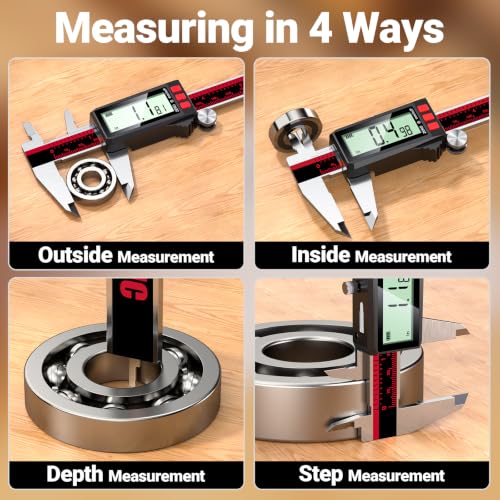 Digital Caliper 8 Inch, Rechargeable Calipers with LCD Screen, Inch/MM/Fraction, Stainless Steel Vernier Caliper Measuring Tool for DIY, Household, Jewelers Tools, 3D Printer - size: 8 Inch