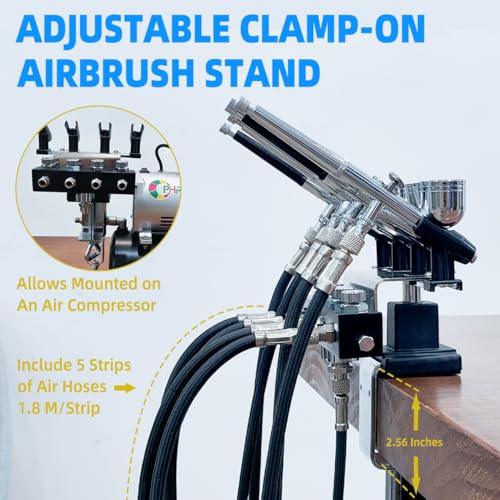 OPHIR Airbrush Holder with 5X Air Hoses & 4-Way Airbrush Splitter Manifold - size: with 5pcs of air hose