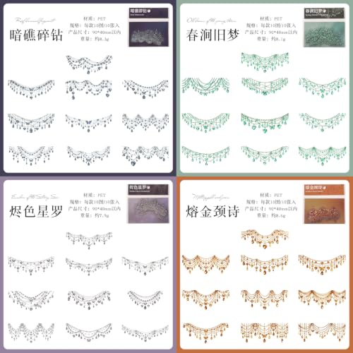 60 Pcs Crystal Jewelry Necklace PET Stickers, Gem Garland Decals - color: Jewelry Collection