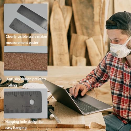 3 Pack 6-Inch Stainless Steel Metal Ruler with Non-Slip Cork Backing - color: 3 pcs(6 Inch)