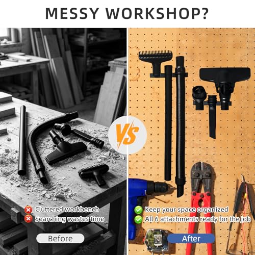 Wall Mount Bracket for DEWALT Vacuum (DCV501HB) Accessories, Storage Organizer Holder, Securely Holds 6 Attachments, Space Saving Tool Rack for Garage and Workshop - size: Accessories Mount