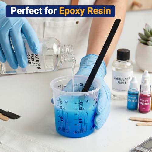 Gartful 12 Pack 10oz 320ml Clear Plastic Paint Mixing Cups with 12 Stir Sticks - Disposable Graduated Measuring Cups for Paint, Resin & Epoxy with ML Scale & 3-Column Ratios (1:1-7:1) for DIY Crafts - size: 10oz / 320ml