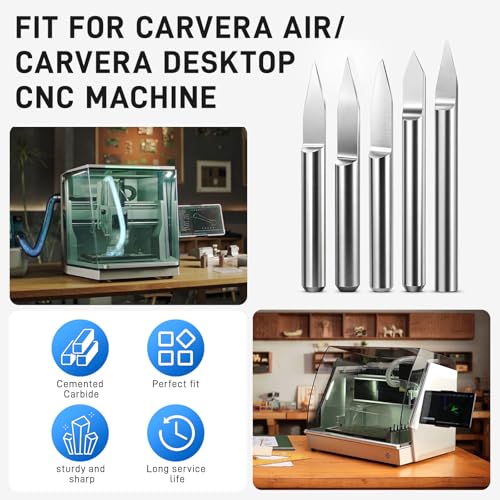5PCS CNC Wood Carving Router Bit Set for Carvera/Carvera Air - size: Single Flute Engraving Bit