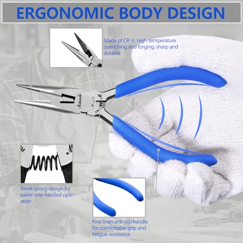 Needle Nose Pliers Set, 5" Long Nose Pliers for Wire Bending, 2 Pack High Carbon Steel Nose Cutters, Serrated Jaw Plier for Jewelry Making, Electronics Repair, Object Grasping, Craft Making - size: 5"-2Pack