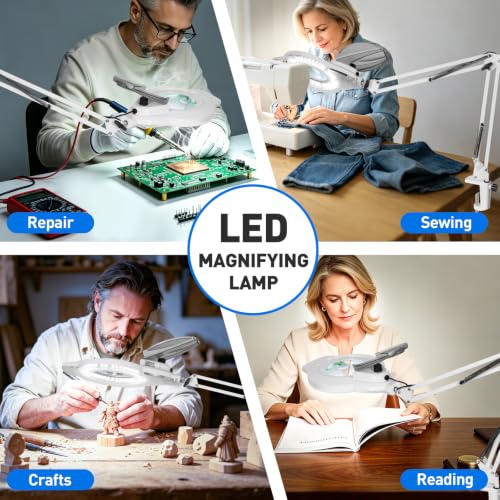 KIRKAS LED Magnifying Lamp with Clamp, 2,200 Lumens Dimmable 28in 12X 30X - color: White 28in Magni-attach