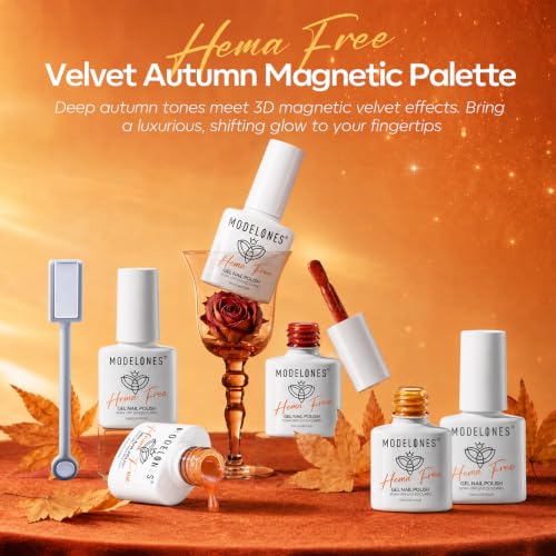 modelones Fall Cat Eye Gel Nail Polish, Brown Orange Red Yellow, Hema-Free - color: A A A1 Autumn Cat Eye Set
