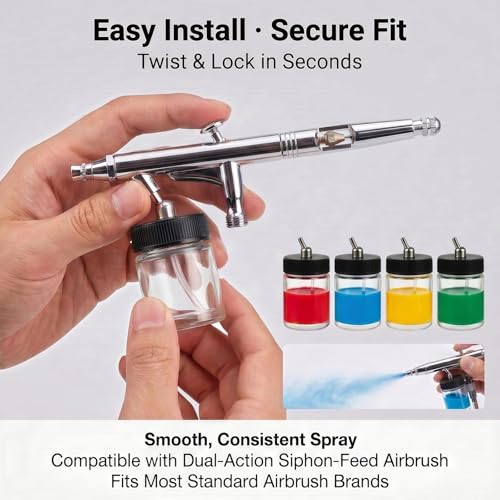 10pk 0.75oz Glass Airbrush Bottles, 30° Siphon with Silicone Caps - size: G2P