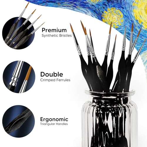 10Pcs Miniature Detail Paint Brushes Triangular Wood Handle Set - color: Black, size: 10