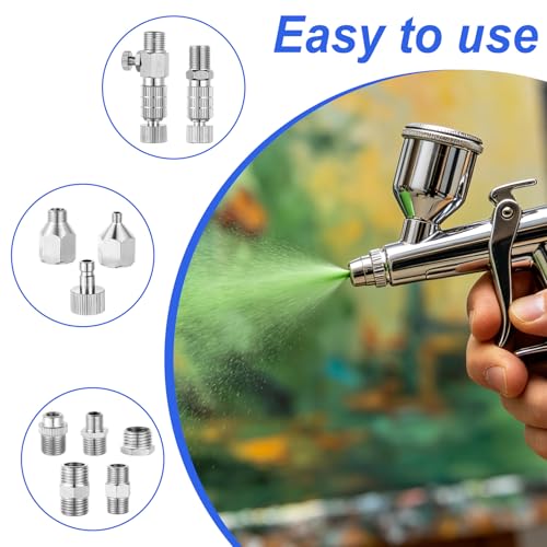 Penitue 14 Pack Airbrush Adapter Set, 1/8 & 1/4 Inch Female & Male Quick Disconnect Fittings Connector Hose Quick Release Coupler Kit for Air Compressor Spray Gun Accessories Parts
